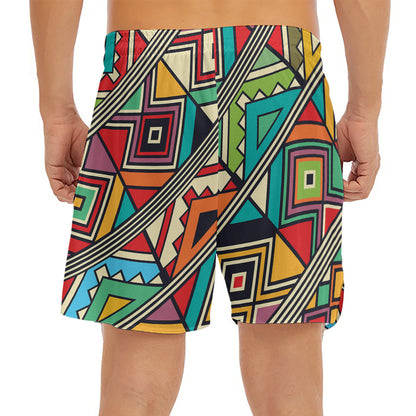 Retro African Ethnic Tribal Print Men's Split Running Shorts