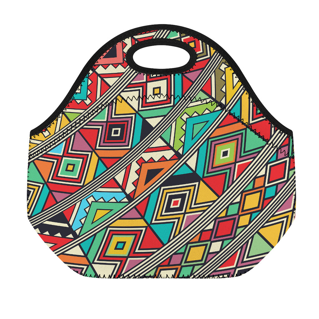 Retro African Ethnic Tribal Print Neoprene Lunch Bag