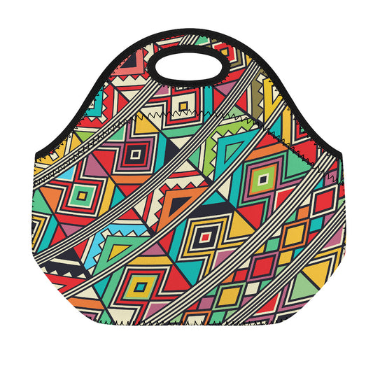 Retro African Ethnic Tribal Print Neoprene Lunch Bag