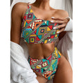 Retro African Ethnic Tribal Print One Shoulder Bikini Set