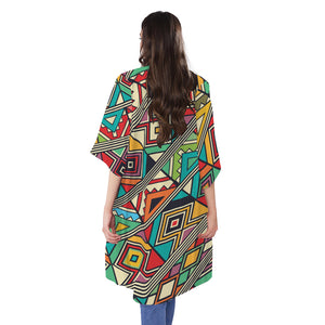 Retro African Ethnic Tribal Print Open Front Beach Cover Up