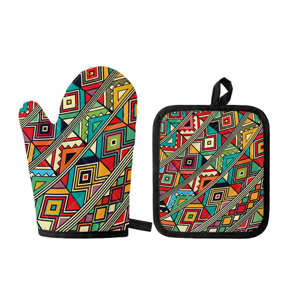 Retro African Ethnic Tribal Print Oven Mitt And Pot Holder Set