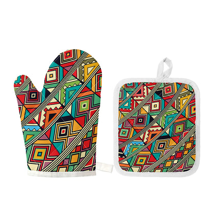 Retro African Ethnic Tribal Print Oven Mitt And Pot Holder Set