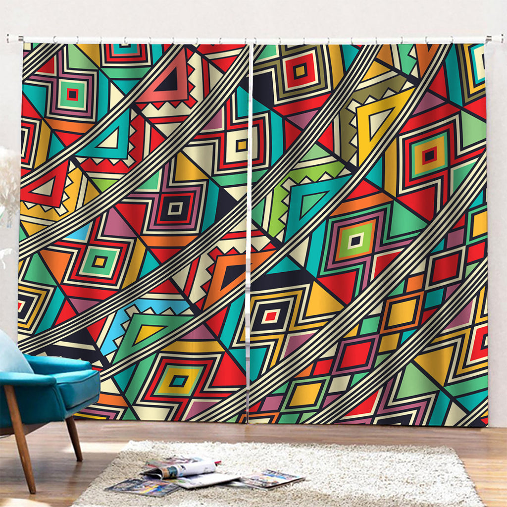 Retro African Ethnic Tribal Print Pencil Pleat Curtains