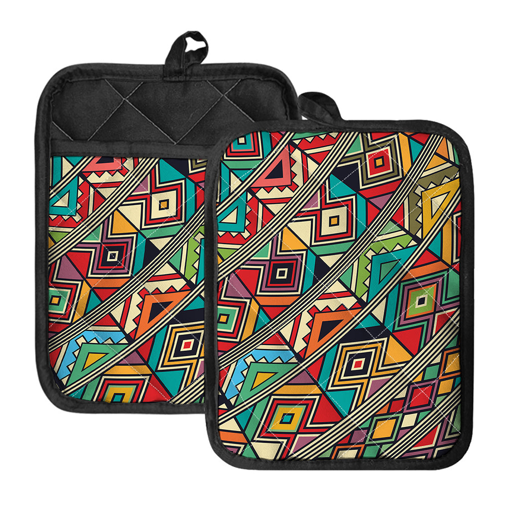 Retro African Ethnic Tribal Print Pot Holders With Pocket