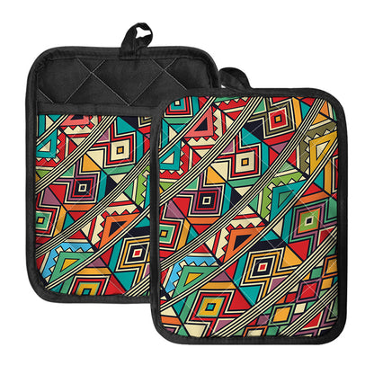 Retro African Ethnic Tribal Print Pot Holders With Pocket