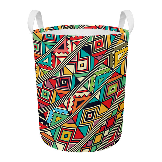Retro African Ethnic Tribal Print Round Laundry Basket