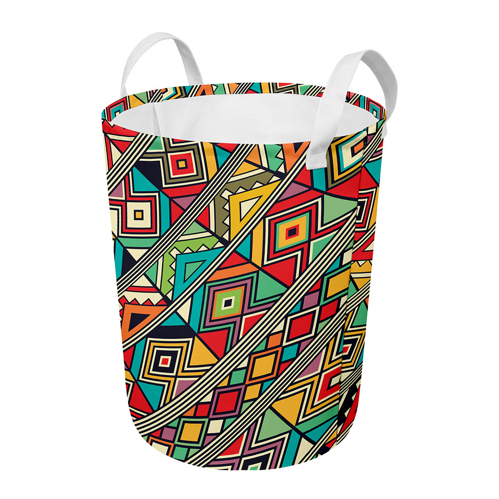 Retro African Ethnic Tribal Print Round Laundry Basket