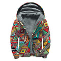 Retro African Ethnic Tribal Print Sherpa Lined Zip Up Hoodie