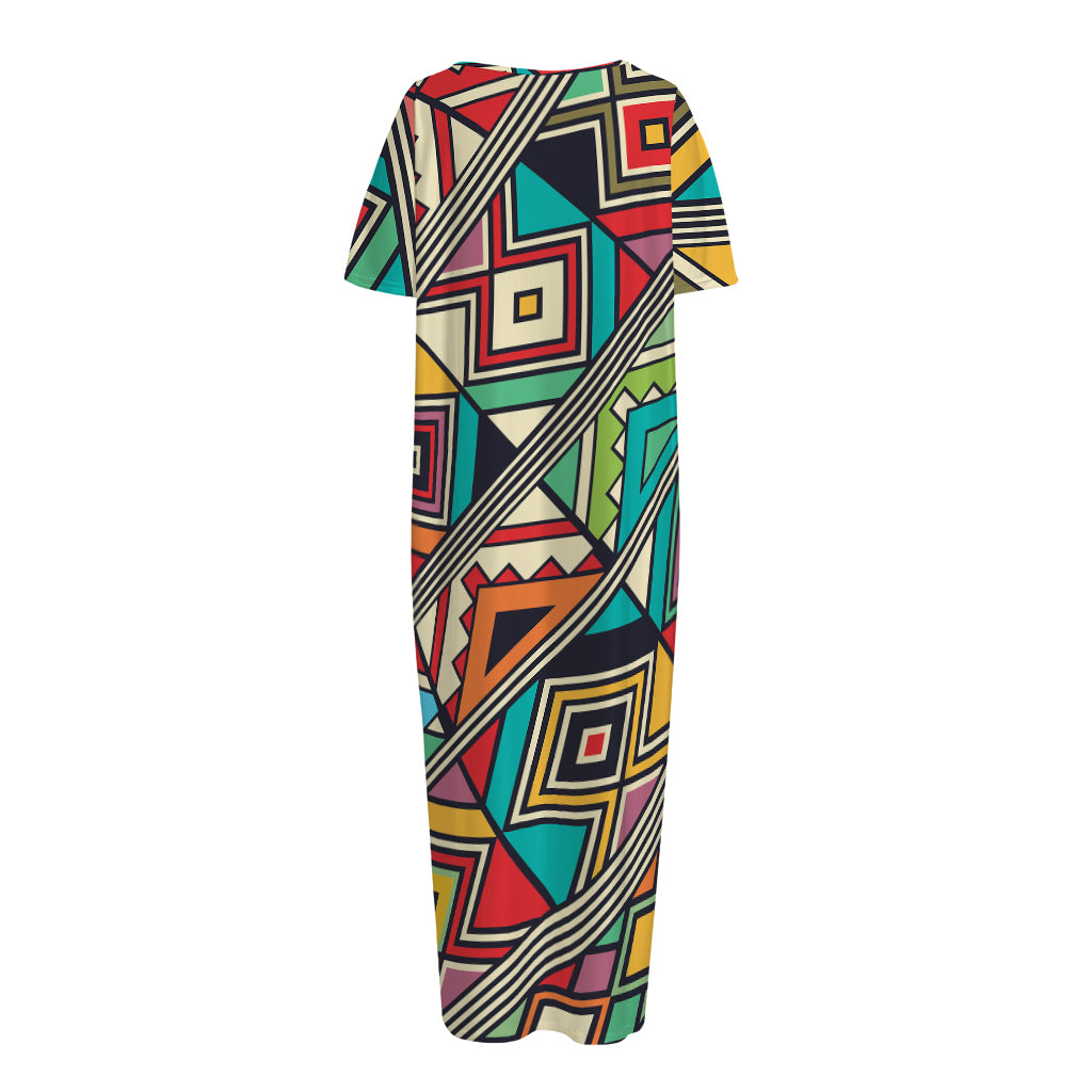 Retro African Ethnic Tribal Print Short Sleeve Long Nightdress