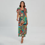Retro African Ethnic Tribal Print Short Sleeve Maxi Dress