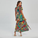 Retro African Ethnic Tribal Print Short Sleeve Maxi Dress