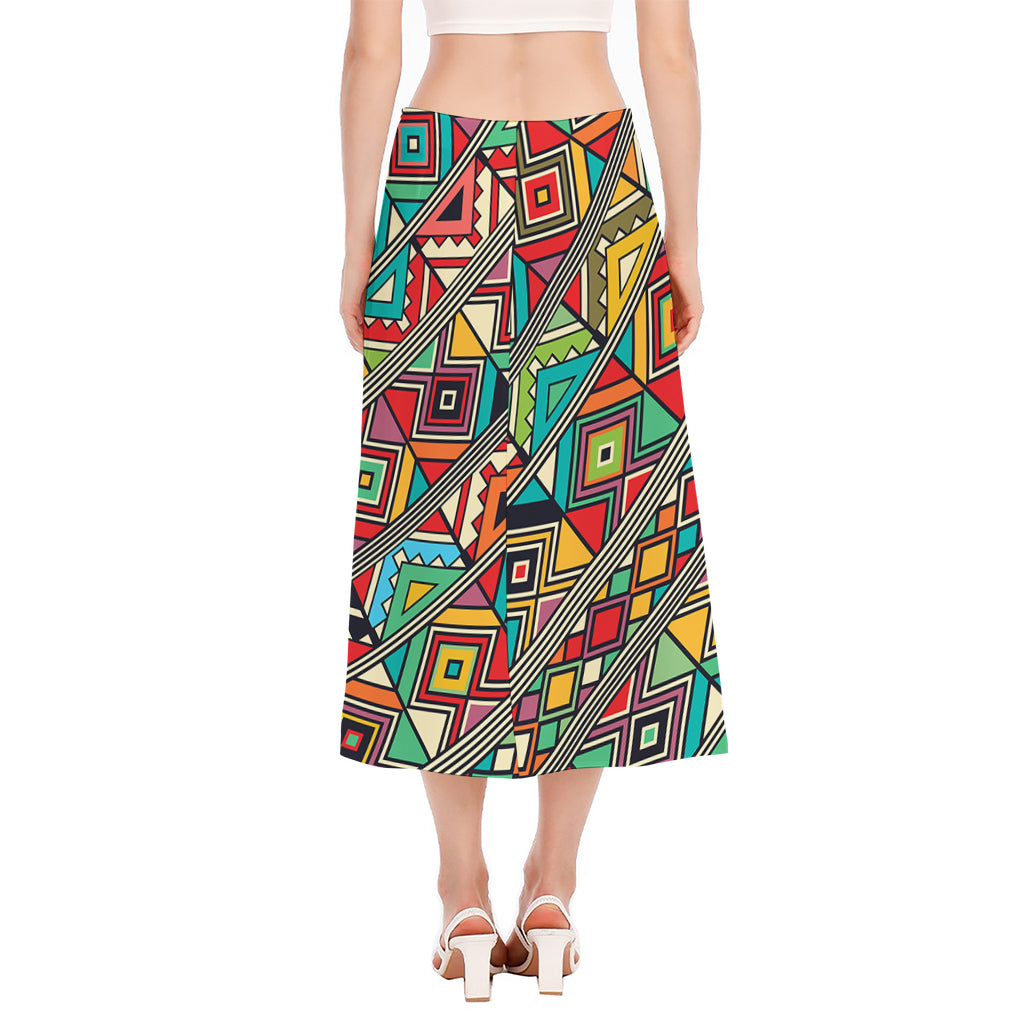 Retro African Ethnic Tribal Print Side Slit Midi Skirt