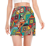 Retro African Ethnic Tribal Print Side Slit Mini Skirt