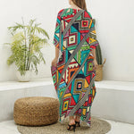 Retro African Ethnic Tribal Print Silk V-Neck Kaftan Dress