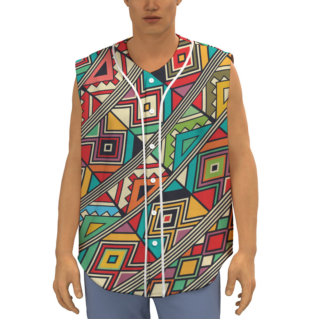 Retro African Ethnic Tribal Print Sleeveless Baseball Jersey