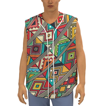 Retro African Ethnic Tribal Print Sleeveless Baseball Jersey