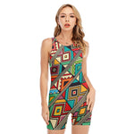 Retro African Ethnic Tribal Print Sleeveless One Piece Swimsuit