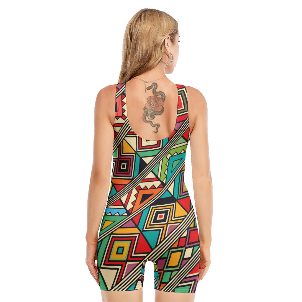 Retro African Ethnic Tribal Print Sleeveless One Piece Swimsuit