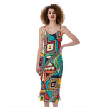 Retro African Ethnic Tribal Print Slim Fit Midi Cami Dress