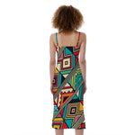 Retro African Ethnic Tribal Print Slim Fit Midi Cami Dress