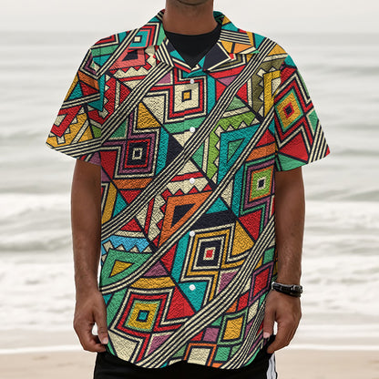 Retro African Ethnic Tribal Print Textured Short Sleeve Shirt