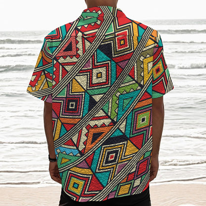 Retro African Ethnic Tribal Print Textured Short Sleeve Shirt