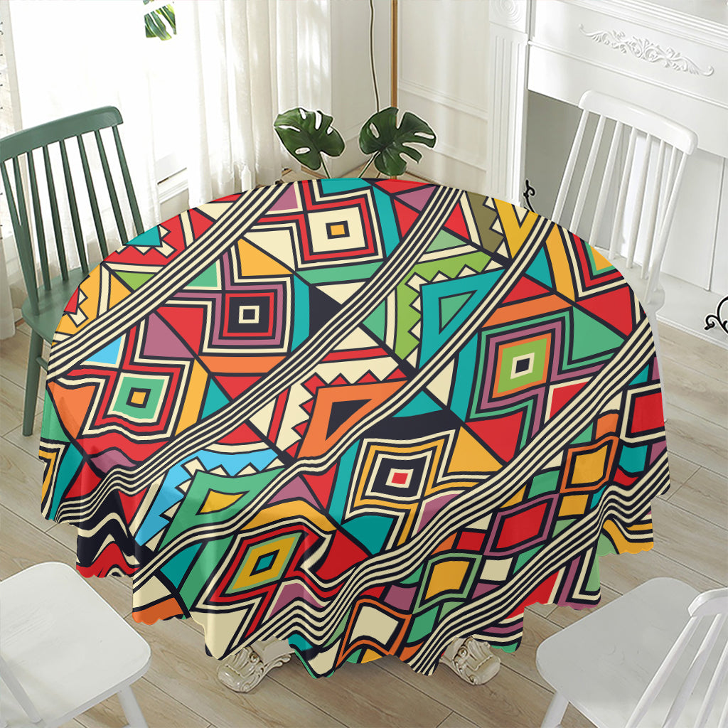 Retro African Ethnic Tribal Print Waterproof Round Tablecloth