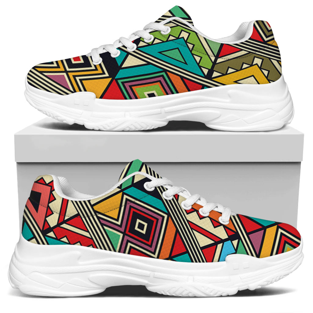 Retro African Ethnic Tribal Print White Chunky Shoes