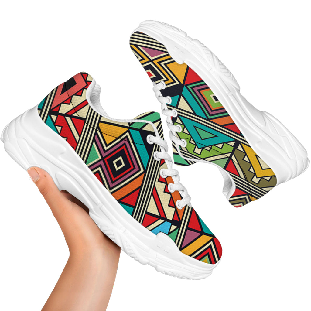 Retro African Ethnic Tribal Print White Chunky Shoes