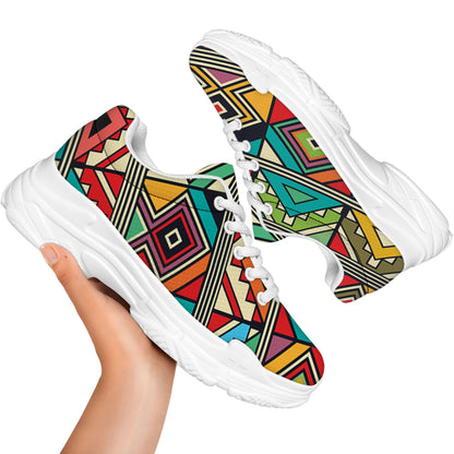 Retro African Ethnic Tribal Print White Chunky Shoes