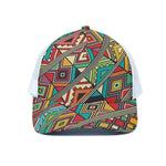 Retro African Ethnic Tribal Print White Mesh Trucker Cap