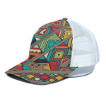 Retro African Ethnic Tribal Print White Mesh Trucker Cap