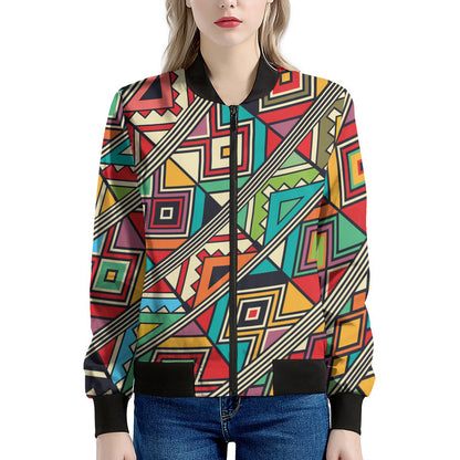 Retro African Ethnic Tribal Print Women's Bomber Jacket