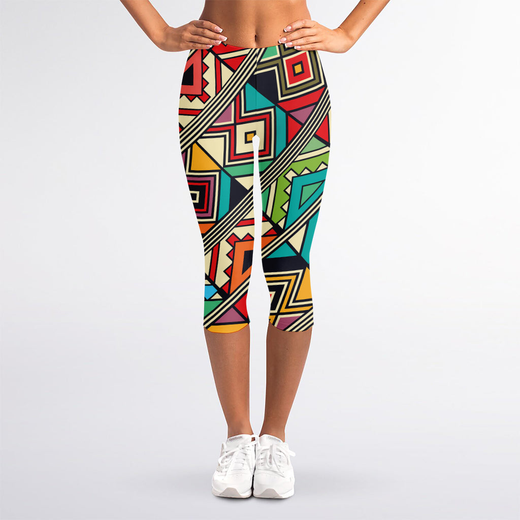 Retro African Ethnic Tribal Print Women's Capri Leggings