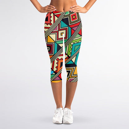 Retro African Ethnic Tribal Print Women's Capri Leggings