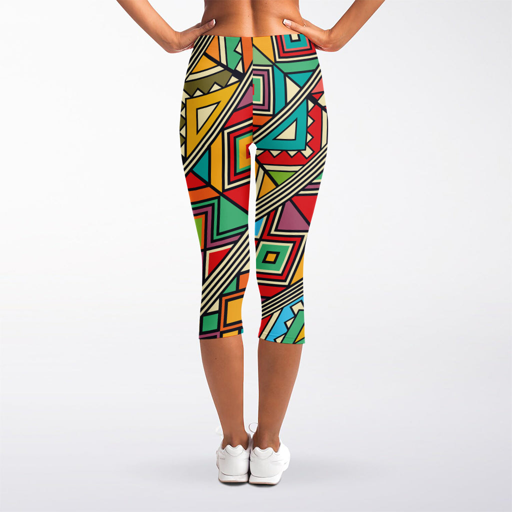 Retro African Ethnic Tribal Print Women's Capri Leggings