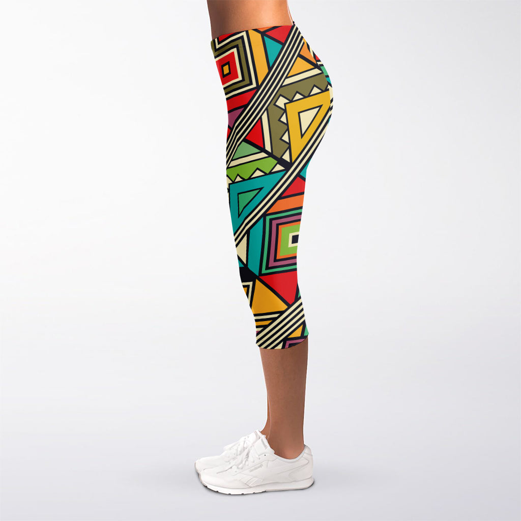 Retro African Ethnic Tribal Print Women's Capri Leggings