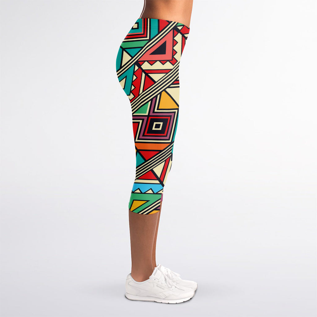 Retro African Ethnic Tribal Print Women's Capri Leggings