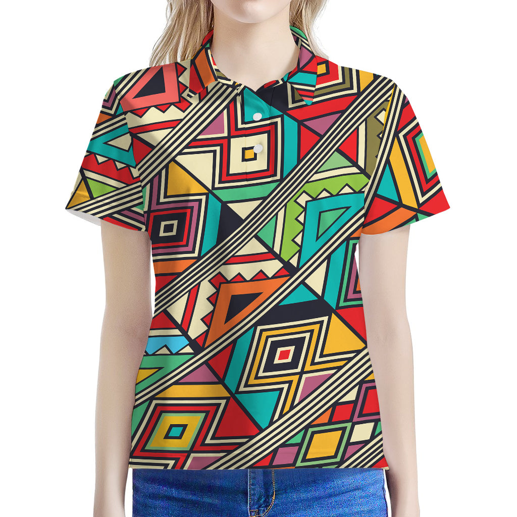 Retro African Ethnic Tribal Print Women's Polo Shirt