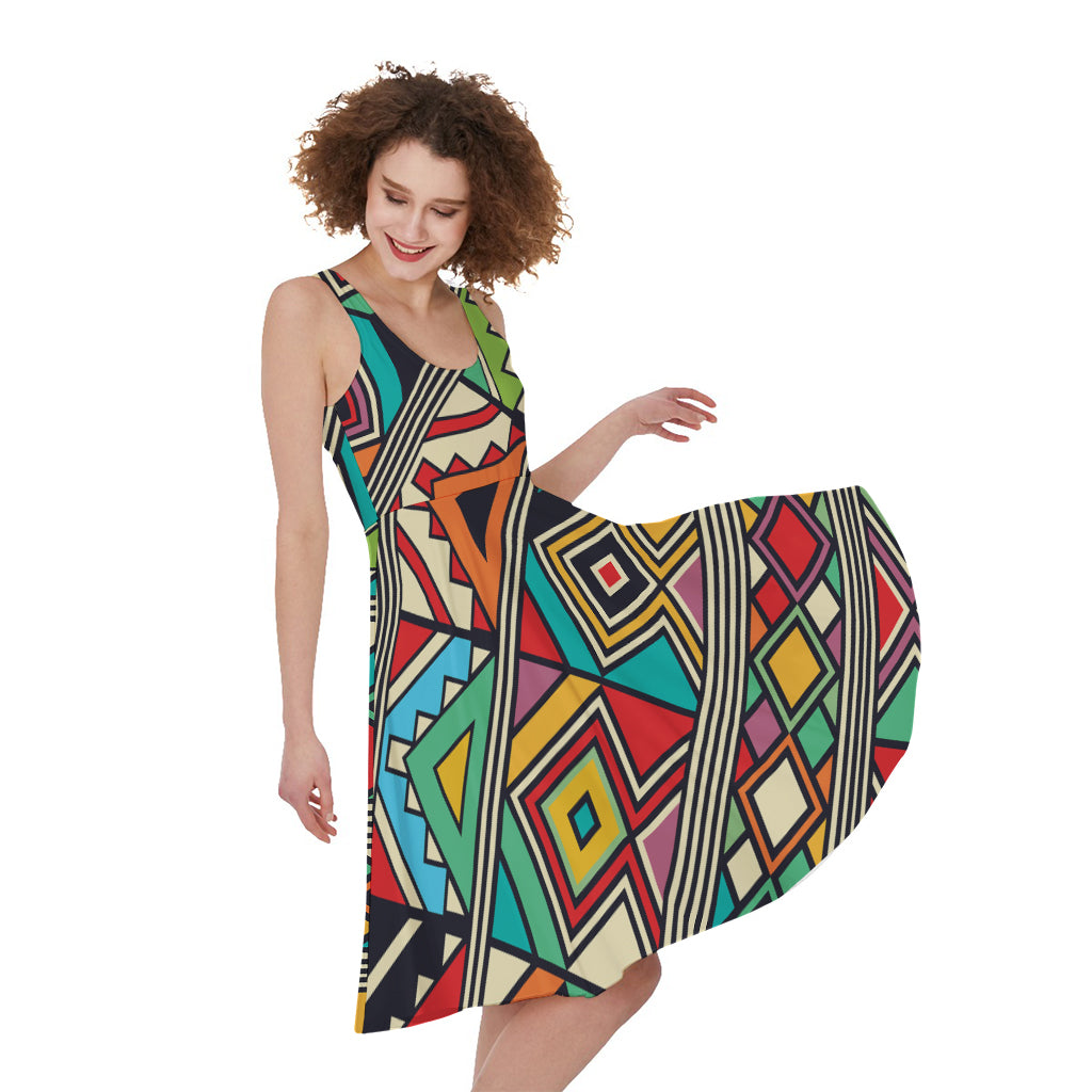 Retro African Ethnic Tribal Print Women's Sleeveless Dress