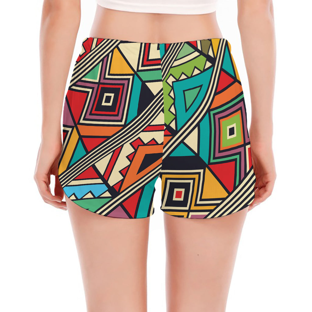 Retro African Ethnic Tribal Print Women's Split Running Shorts