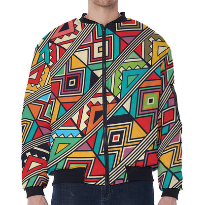 Retro African Ethnic Tribal Print Zip Sleeve Bomber Jacket