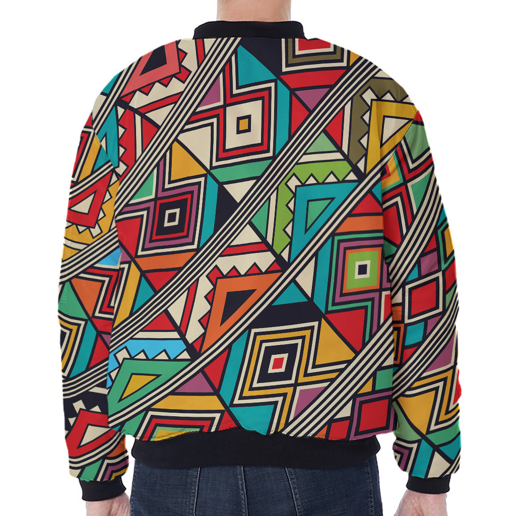 Retro African Ethnic Tribal Print Zip Sleeve Bomber Jacket