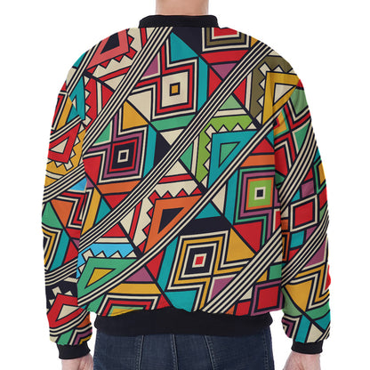 Retro African Ethnic Tribal Print Zip Sleeve Bomber Jacket