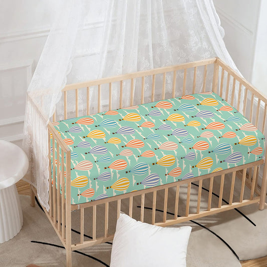 Retro Air Balloon Pattern Print Baby Crib Sheet