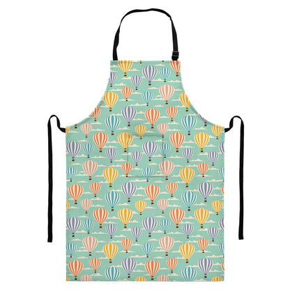 Retro Air Balloon Pattern Print Bib Apron With Pocket