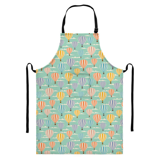 Retro Air Balloon Pattern Print Bib Apron With Pocket
