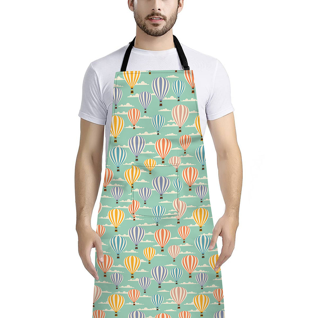 Retro Air Balloon Pattern Print Bib Apron With Pocket