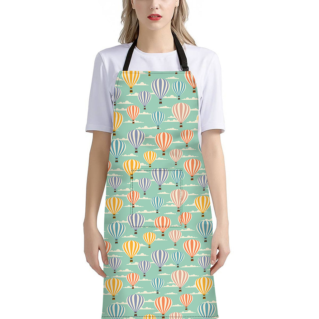 Retro Air Balloon Pattern Print Bib Apron With Pocket